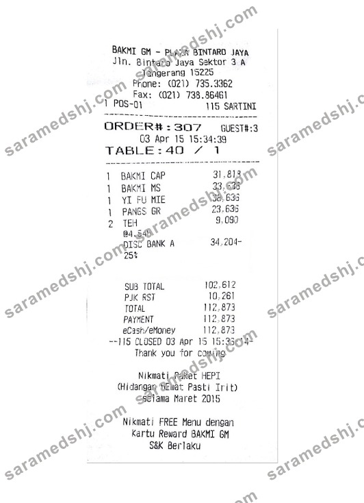 BAKMI GM PLAZA payment receipt